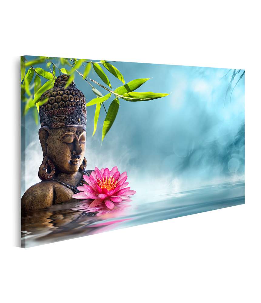 Islandburner Bild auf Leinwand Asiatisches Wandbild mit Buddha in Meditation neben Bambus im Spa-Stil