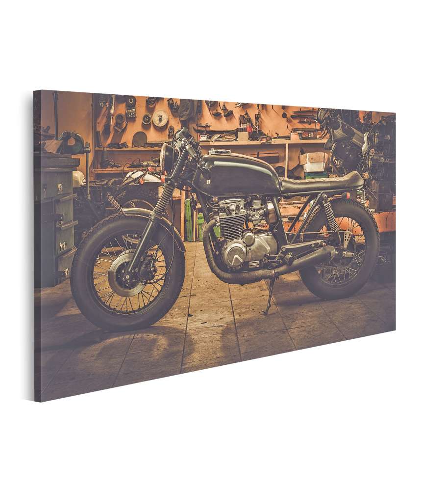 Islandburner Bild auf Leinwand Wandbild im Vintage-Stil mit Fat Boy Cafe Racer Motorrad