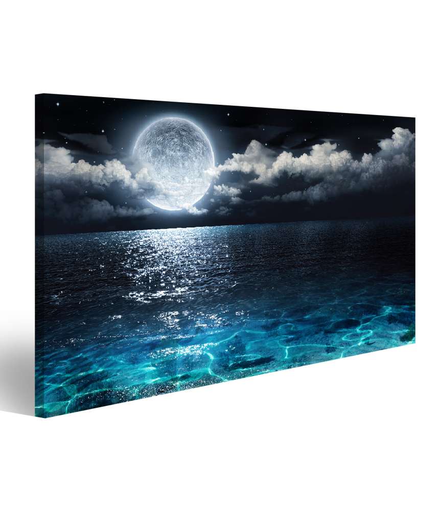 Islandburner Bild auf Leinwand Wandbild: Vollmond über dem Meer in einer klaren Nacht