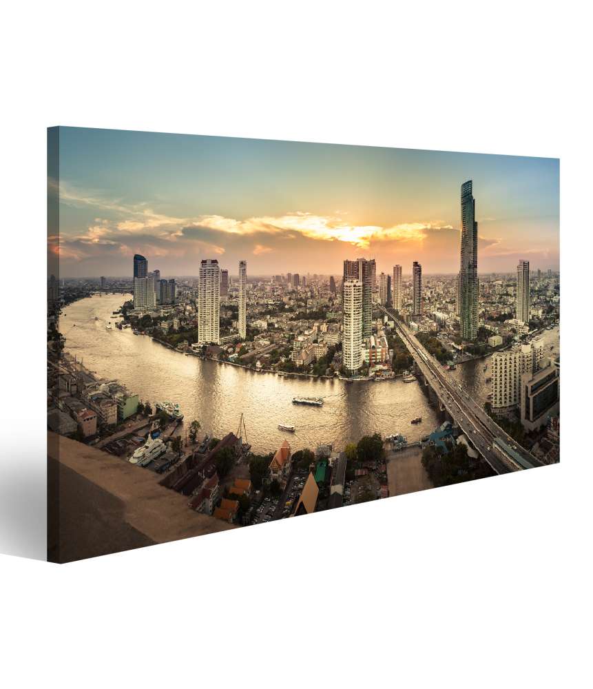 Islandburner Bild auf Leinwand Panoramisches Wandbild einer Flusslandschaft in Bangkok-Stadt