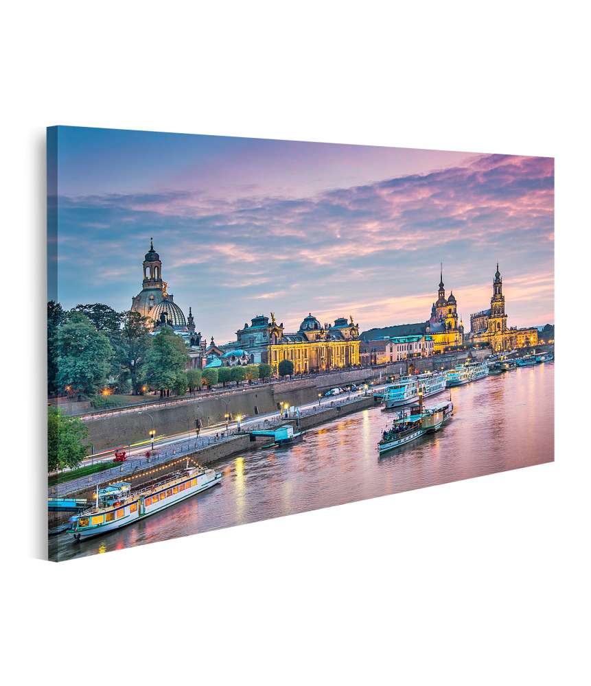 Islandburner Bild auf Leinwand Panoramisches Wandbild von Dresden, Deutschland, überblickend die Elbe