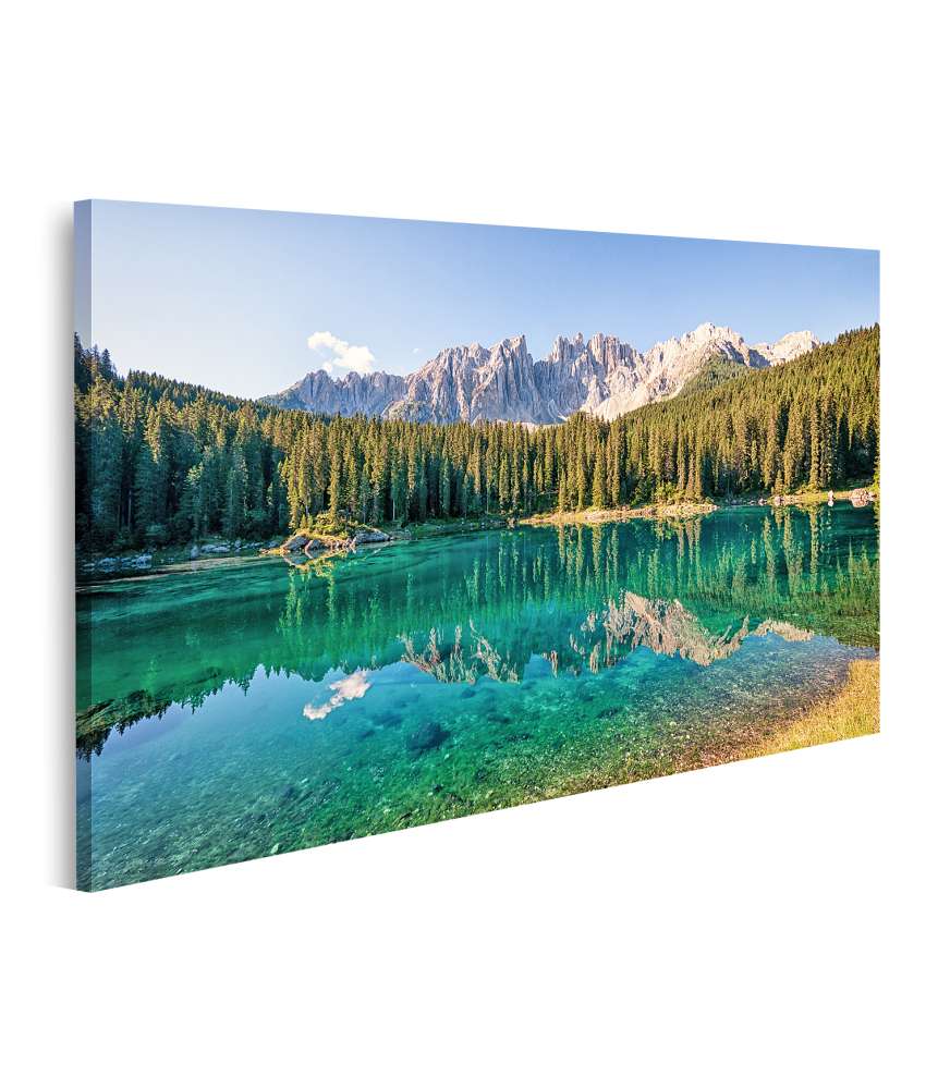 Islandburner Bild auf Leinwand Blick auf den malerischen Karersee vor den majestätischen Dolomiten in Italien