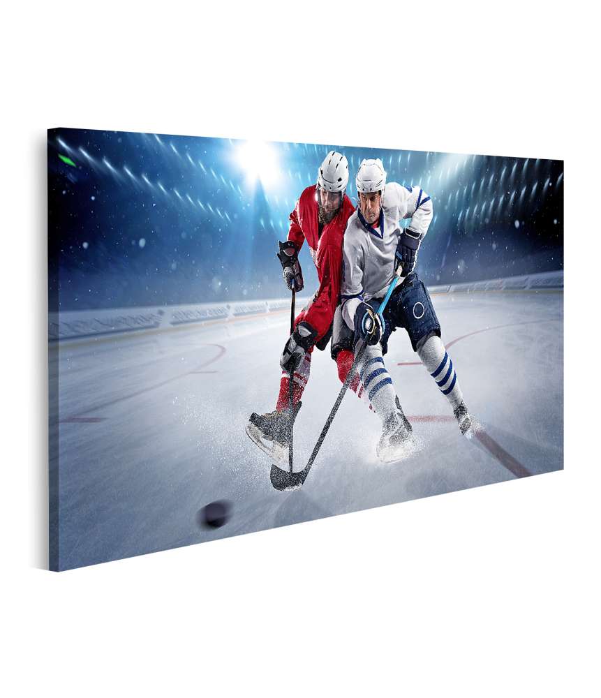 Islandburner Bild auf Leinwand Eishockeyspieler in Aktion mit Puck auf Wandbild