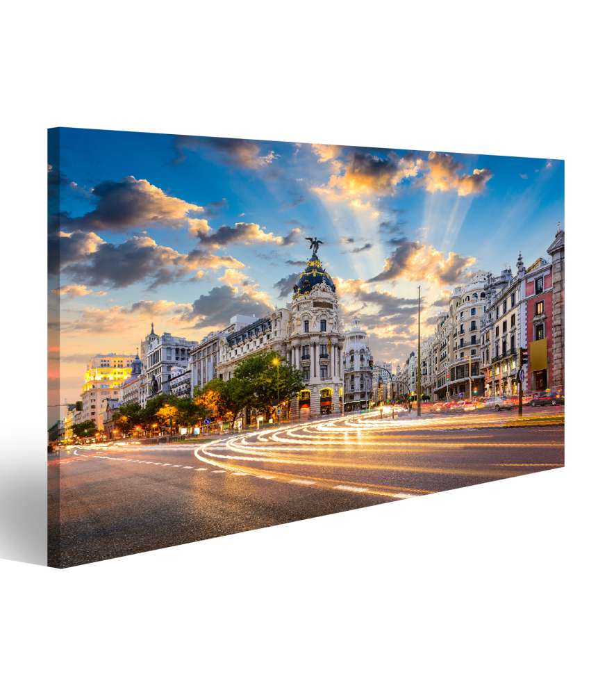 Islandburner Bild auf Leinwand Stadtbild Madrids: Calle De Alcala trifft Gran Via, Spanien