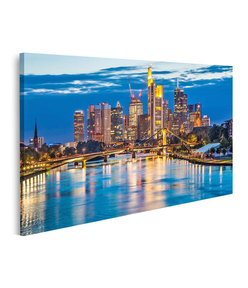 Islandburner Bild auf Leinwand Atemberaubender Blick auf Frankfurts Skyline in der Dämmerung