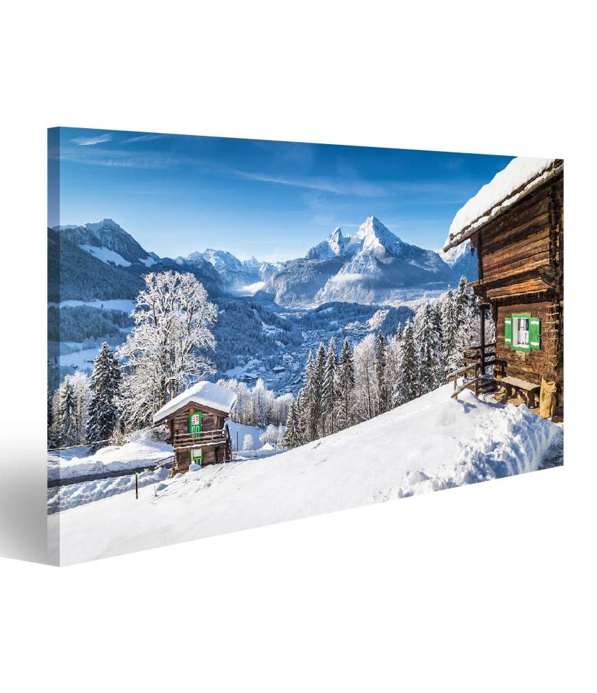 Islandburner Bild auf Leinwand Traditionelle Berghütten in malerischer Alpen-Winterlandschaft