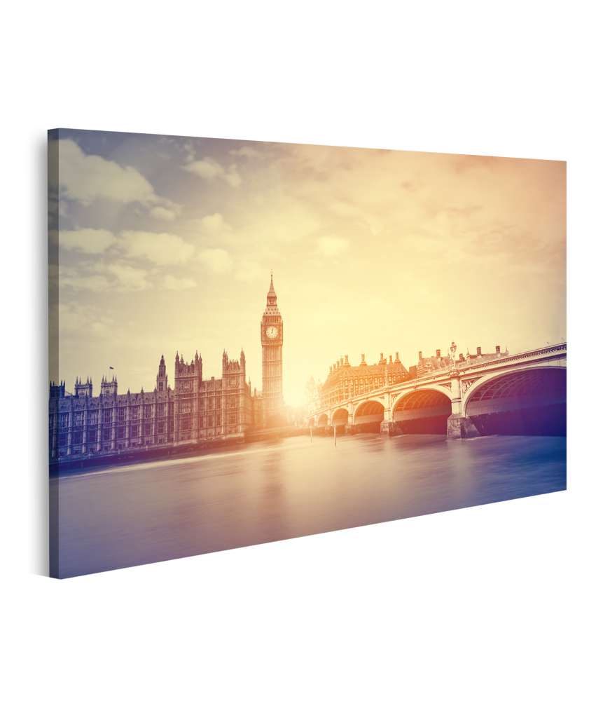 Islandburner Bild auf Leinwand Vintage-Stil Wandbild von Big Ben und Westminster Brücke in London, GB