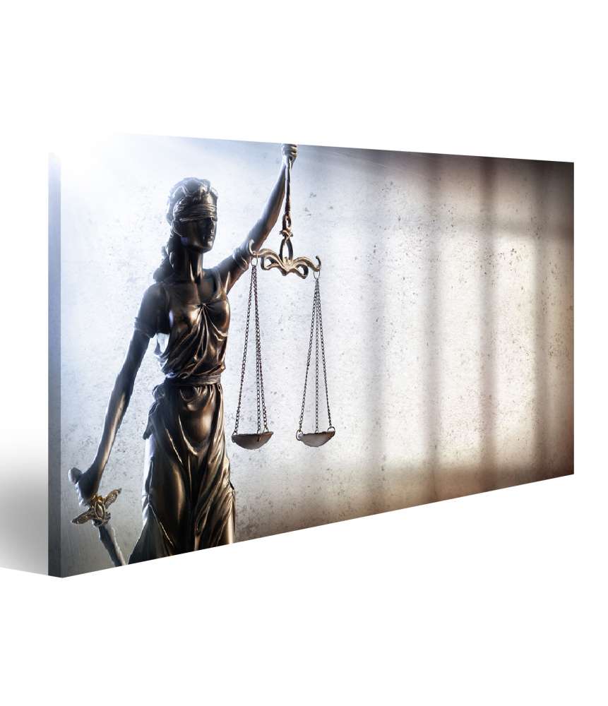 Islandburner Bild auf Leinwand Darstellung von Justitia, Symbol der Gerechtigkeit, in einer Anwaltskanzlei