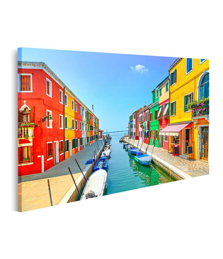 Islandburner Bild auf Leinwand Buntes Wandbild von Venedigs Wahrzeichen: Burano Insel, Kanal, Häuser und Boote