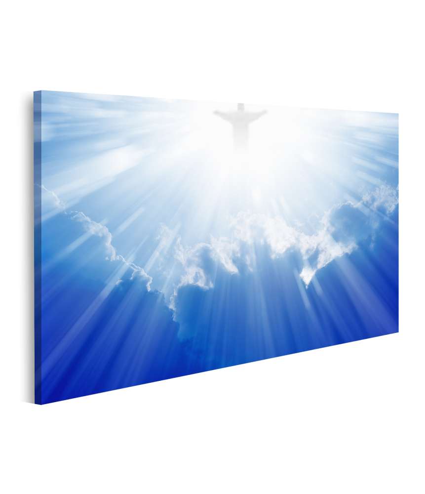 Islandburner Bild auf Leinwand Jesus Christus strahlt helles Licht in den blauen, wolkenbedeckten Himmel