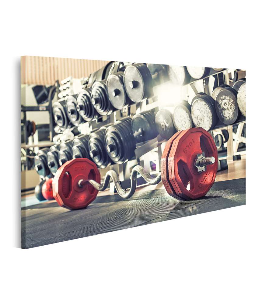 Islandburner Bild auf Leinwand Wandbild mit Fitnessgewichten im Trainingsraum