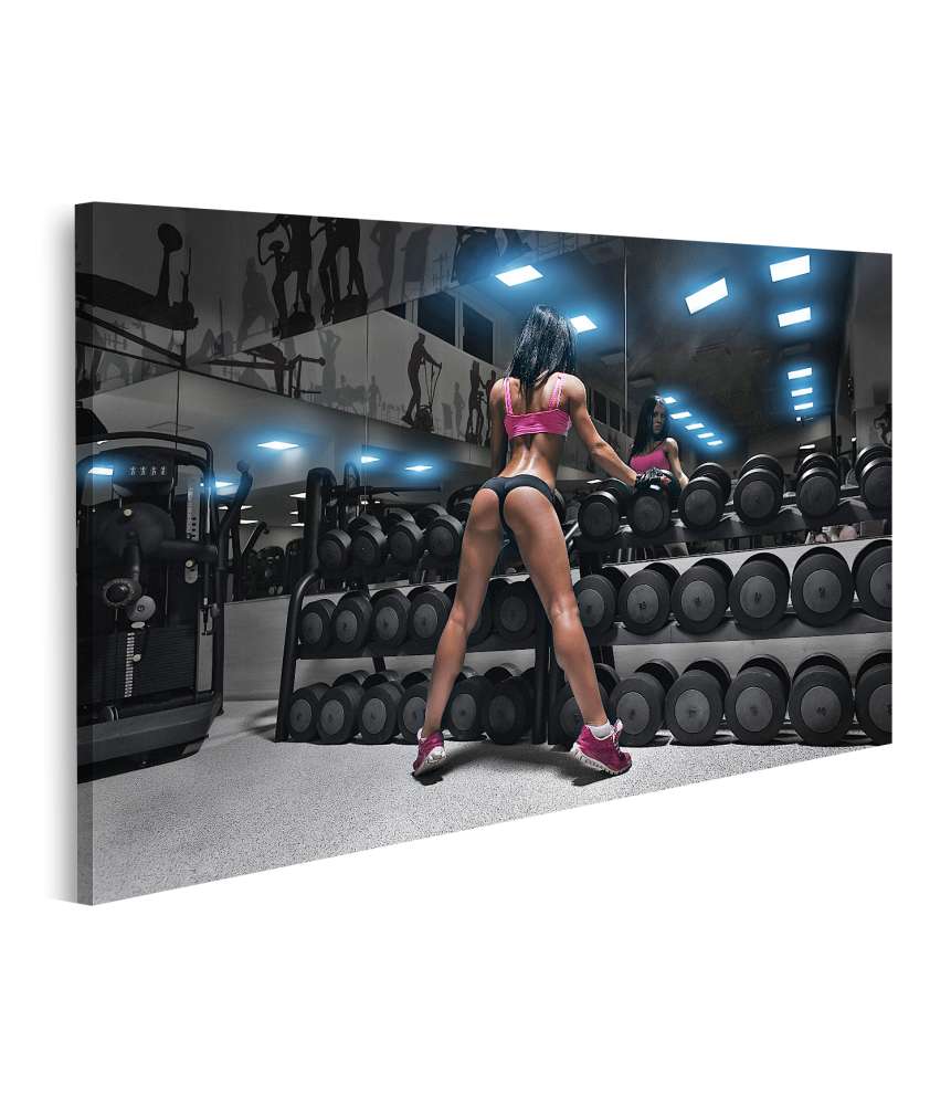 Islandburner Bild auf Leinwand Verführerische Brünette beim motivierenden Workout im Fitnessstudio