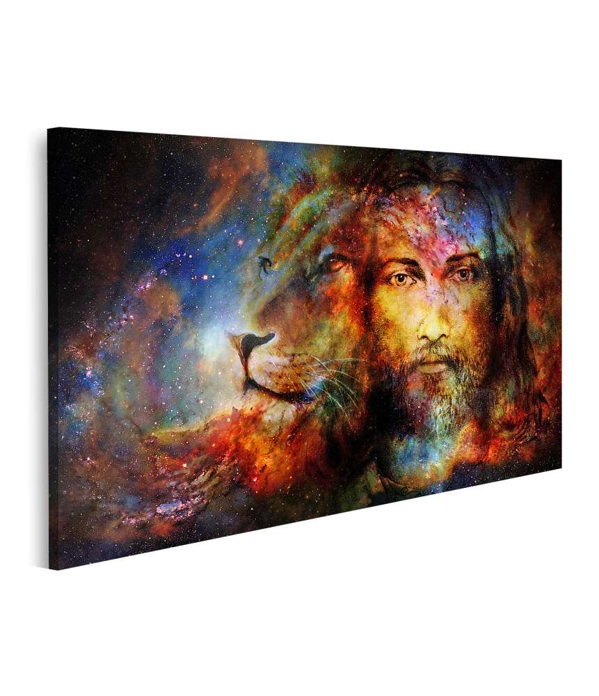 Islandburner Bild auf Leinwand Religiöses Wandbild von Jesus interagierend mit einem Löwen