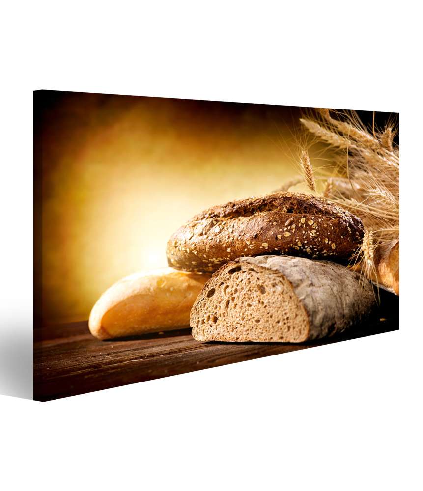 Islandburner Bild auf Leinwand Brot aus der Bäckerei kunstvoll auf einem Holztisch präsentiert