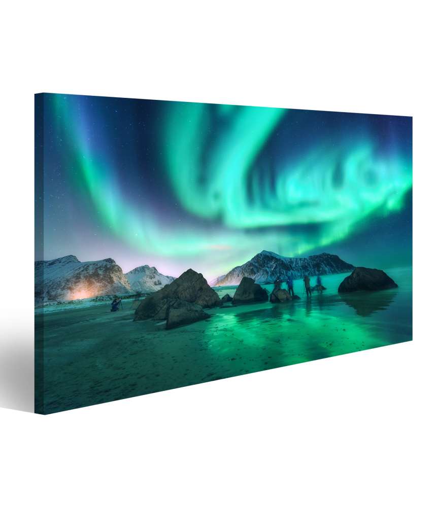 Islandburner Bild auf Leinwand Atemberaubende Darstellung der grünen Aurora Borealis auf den Lofoten Inseln