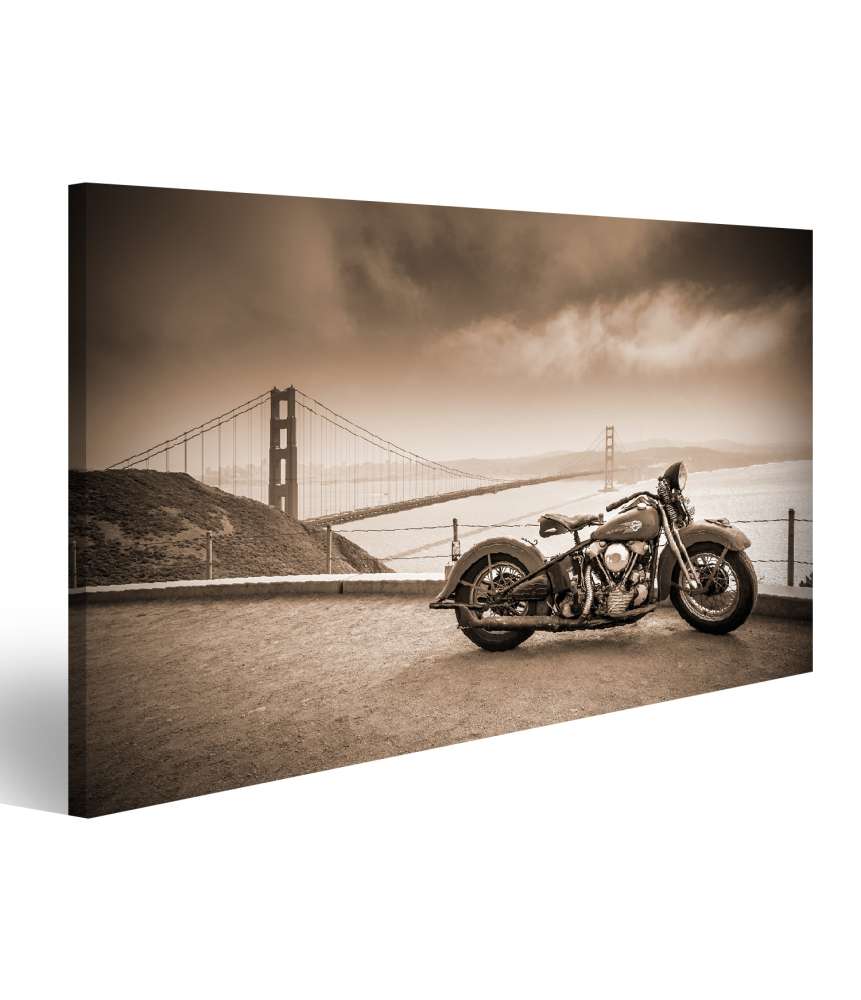 Islandburner Bild auf Leinwand Hog Harley Chopper vor dem Golden Gate in San Francisco Wandbild