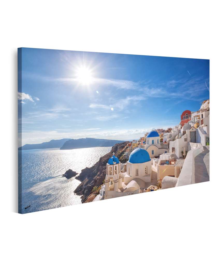 Islandburner Bild auf Leinwand Pittoreskes Wandbild des Oia Dorfes auf Santorini, Griechenland