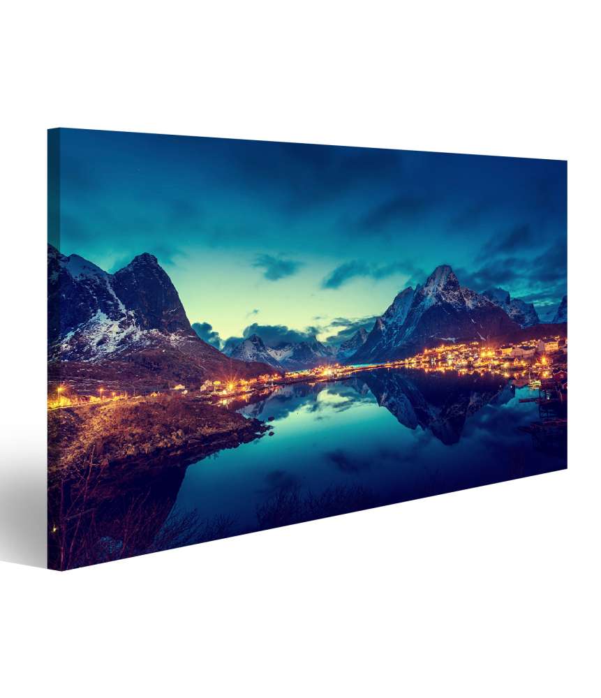 Islandburner Bild auf Leinwand Stimmungsvoller Sonnenuntergang in den Lofoten, Norwegen Wandbild