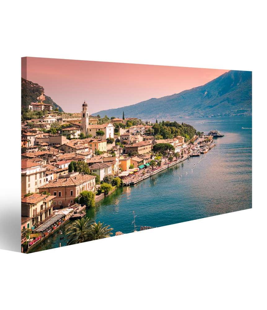 Islandburner Bild auf Leinwand Buntes Wandbild aus Limone Sul Garda, einer idyllischen Kleinstadt am Gardasee, Italien