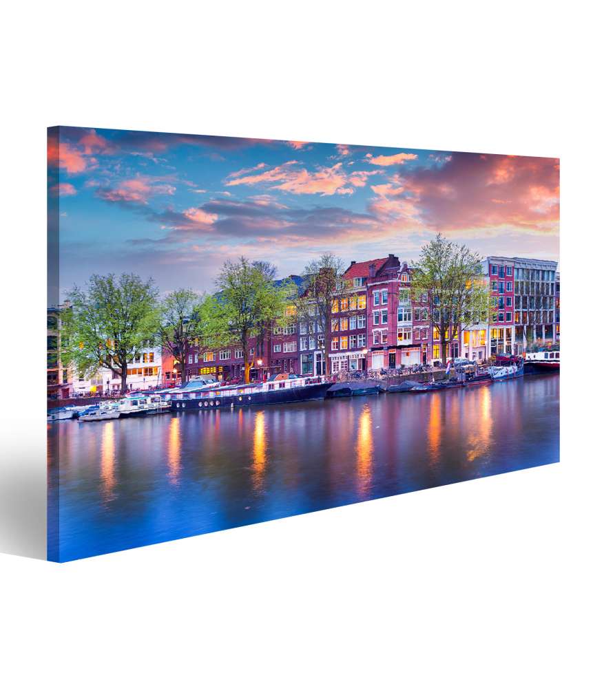 Islandburner Bild auf Leinwand Malerisches Wandbild der Amsterdamer Grachten, Holland