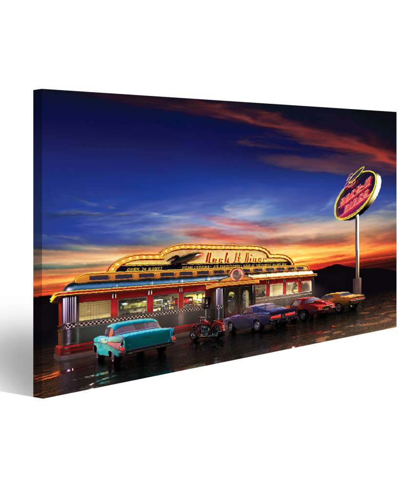 Islandburner Bild auf Leinwand Retro-Amerikanisches Diner bei Abenddämmerung als Wandbild