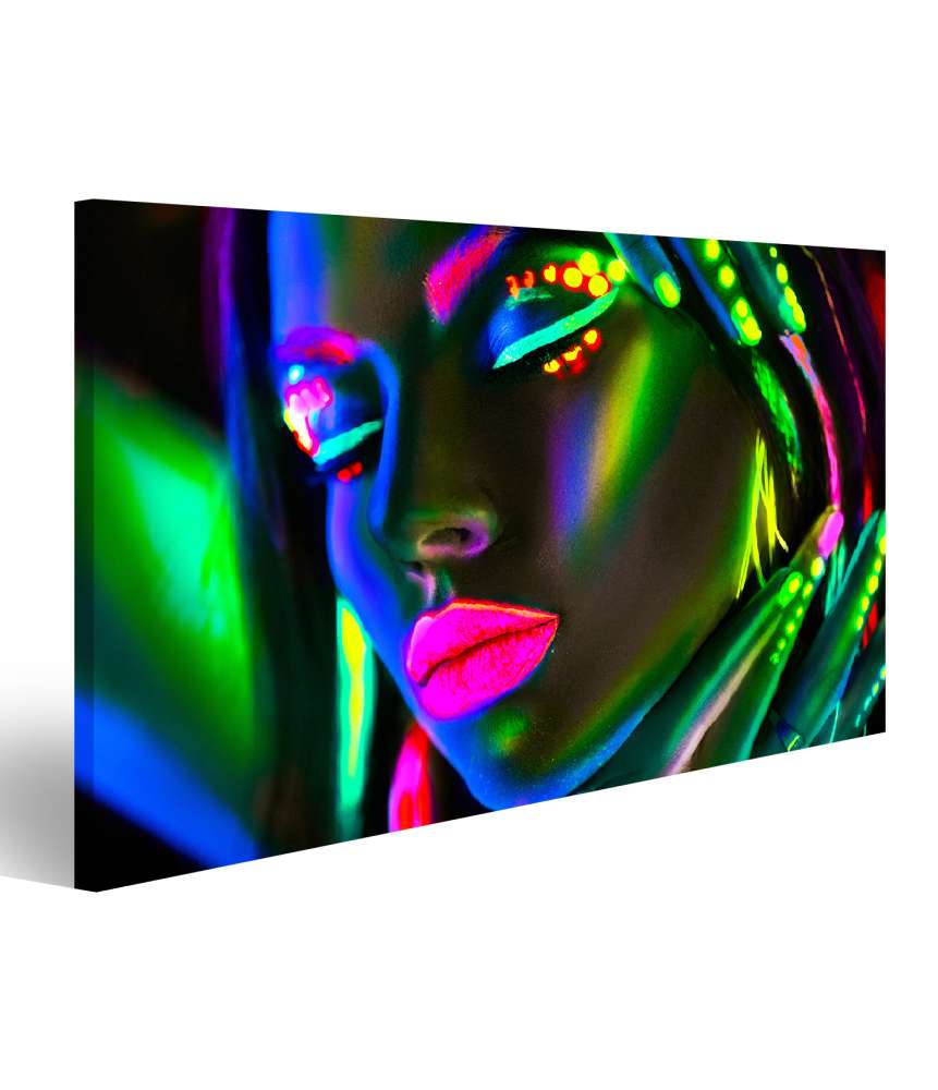 Islandburner Bild auf Leinwand Neonleuchtendes Wandbild einer Rave-Frau für Party-Club oder Jugendzimmer