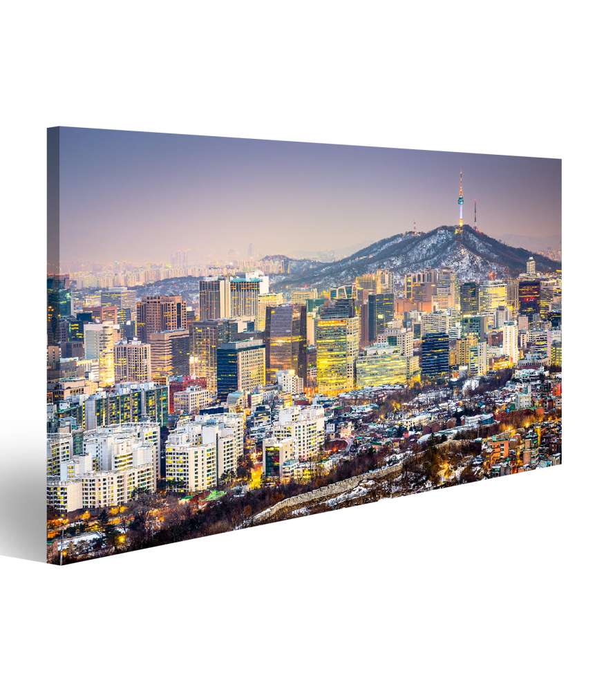 Islandburner Bild auf Leinwand Skyline von Seoul, Südkorea, als beeindruckendes Wandbild dargestellt