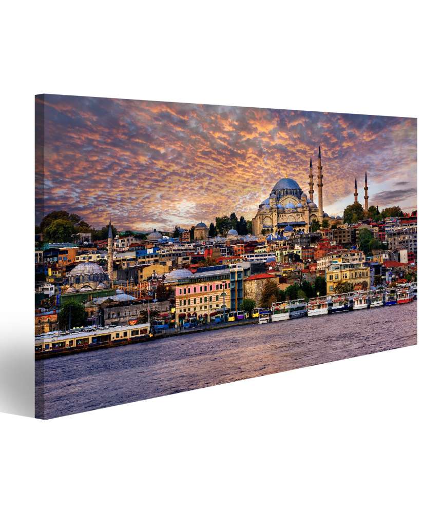 Islandburner Bild auf Leinwand Blick auf das Goldene Horn und die Altstadt von Istanbul, Türkei