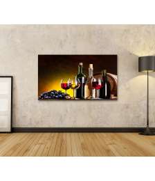 Bild auf Leinwand Stillleben mit kunstvoll arrangierten Weinflaschen