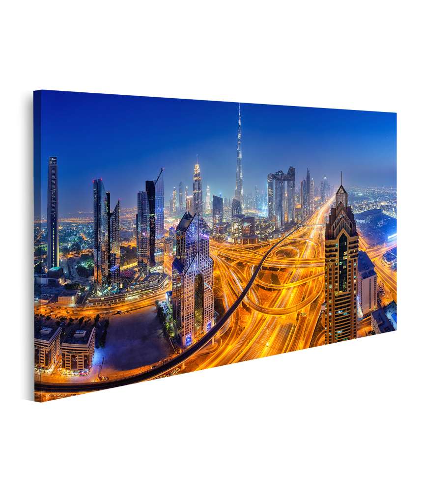 Bild auf Leinwand Nächtlicher Panoramablick auf die Skyline von Dubai