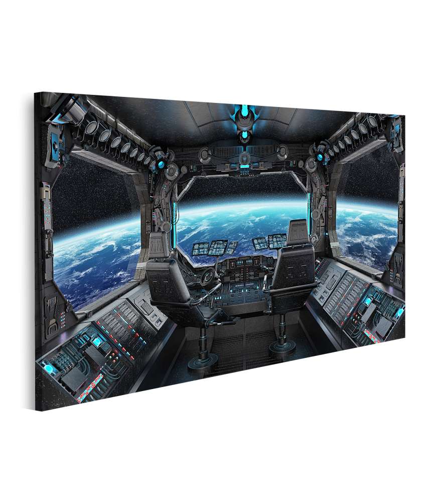 Bild auf Leinwand Grunge-Stil Raumschiff-Innenansicht mit Blick auf Planet Erde