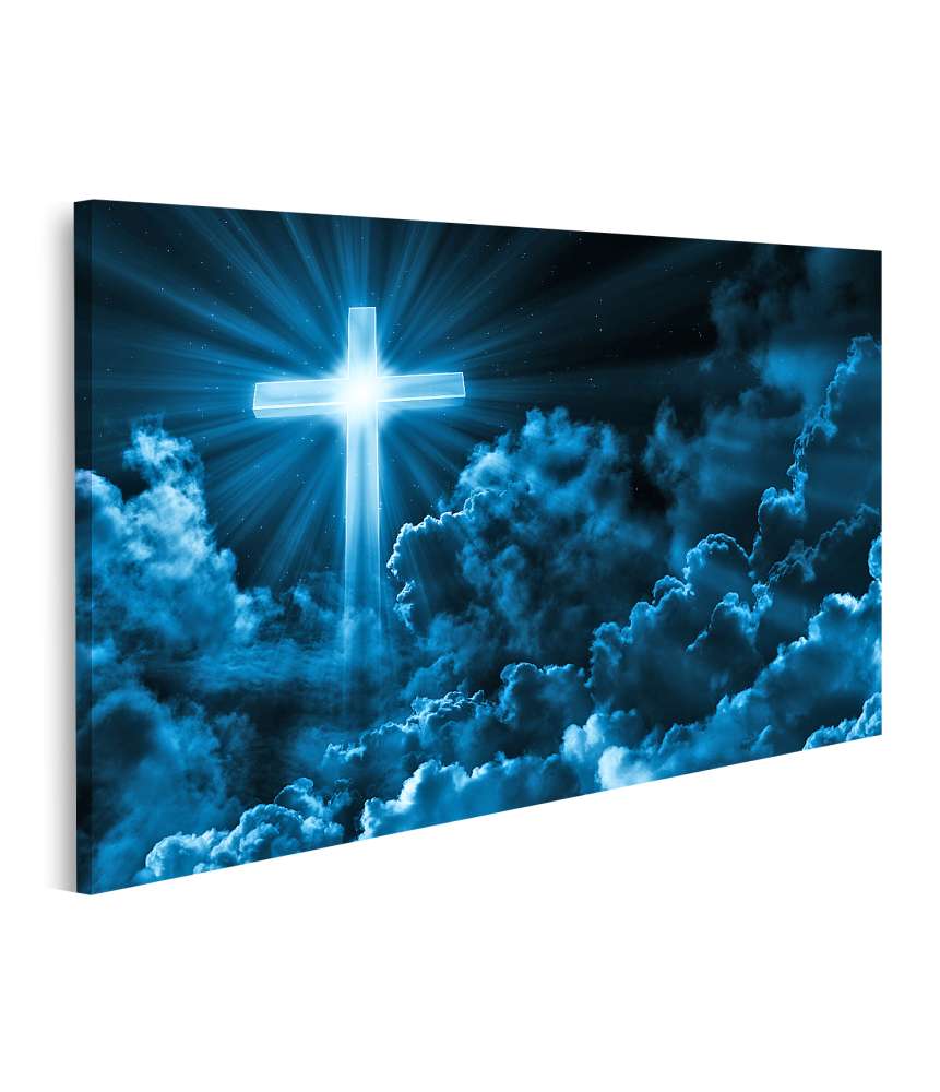 Islandburner Bild auf Leinwand Christliches Wandbild: Kreuz in Wolken, symbolisiert Jesus Christus und Kirche