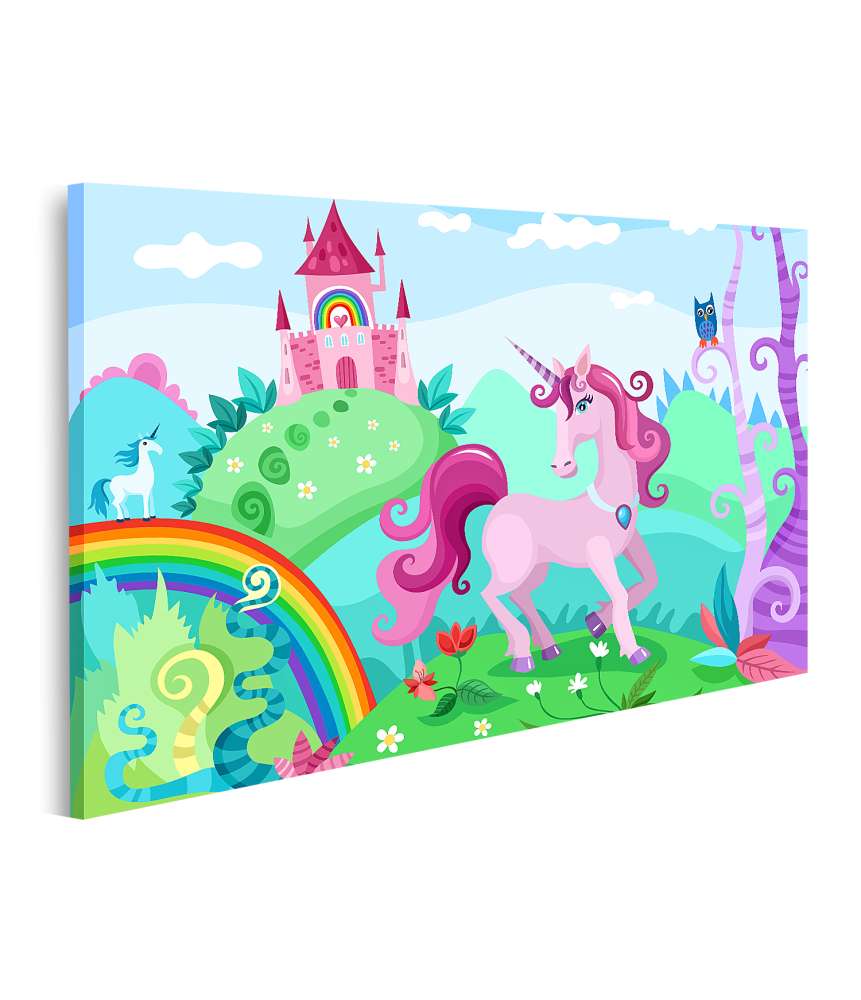 Islandburner Bild auf Leinwand Farbenfrohes Wandbild mit Einhorn und Regenbogen fürs Kinderzimmer