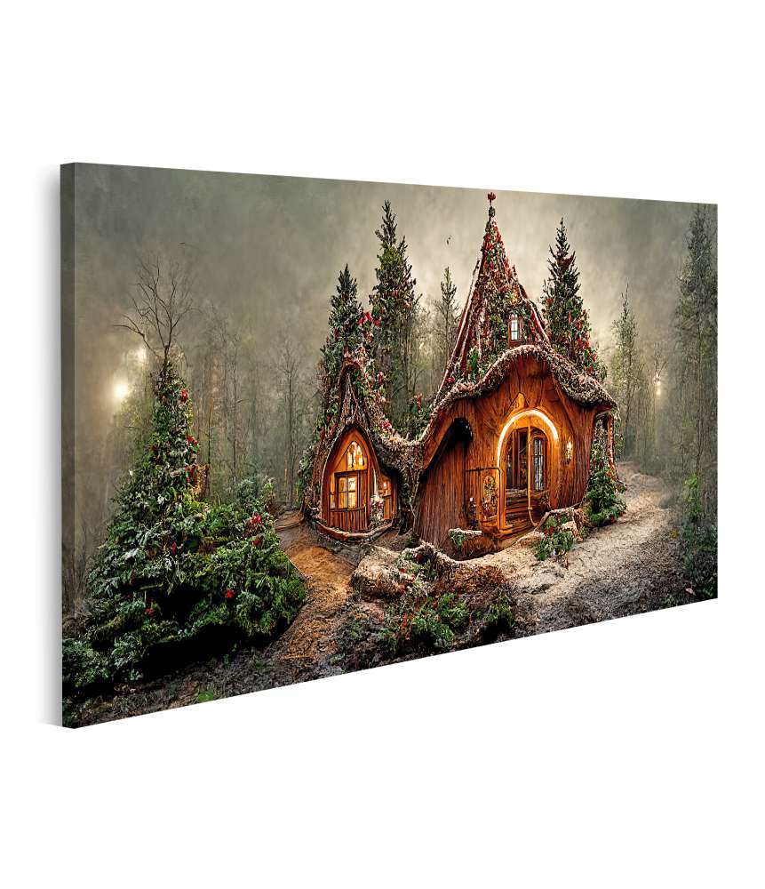 Islandburner Bild auf Leinwand Weihnachtsmanns magisches Zuhause im verwunschenen Wald