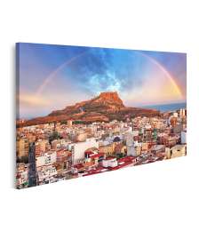 Bild auf Leinwand Sonnenuntergang mit Regenbogen in Alicante, Spanien - Wandbild