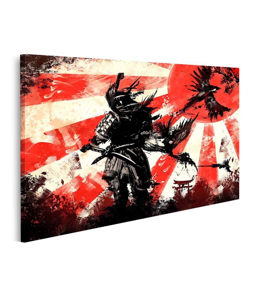 Islandburner Bild auf Leinwand Sonnenuntergangshintergrund mit Samurai-Krieger im Vordergrund