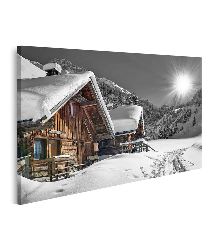 Islandburner Bild auf Leinwand Winterliche Skihütte mit schneebedecktem Bergpanorama in Tirol, Österreich