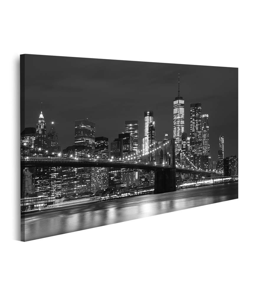 Islandburner Bild auf Leinwand Schwarz-weißes Wandbild der Brooklyn Bridge und New Yorker Wolkenkratzer