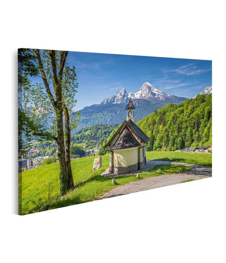 Islandburner Bild auf Leinwand Beeindruckendes Wandbild: Berühmte Kapelle am Lockstein mit Blick auf den Watzmann