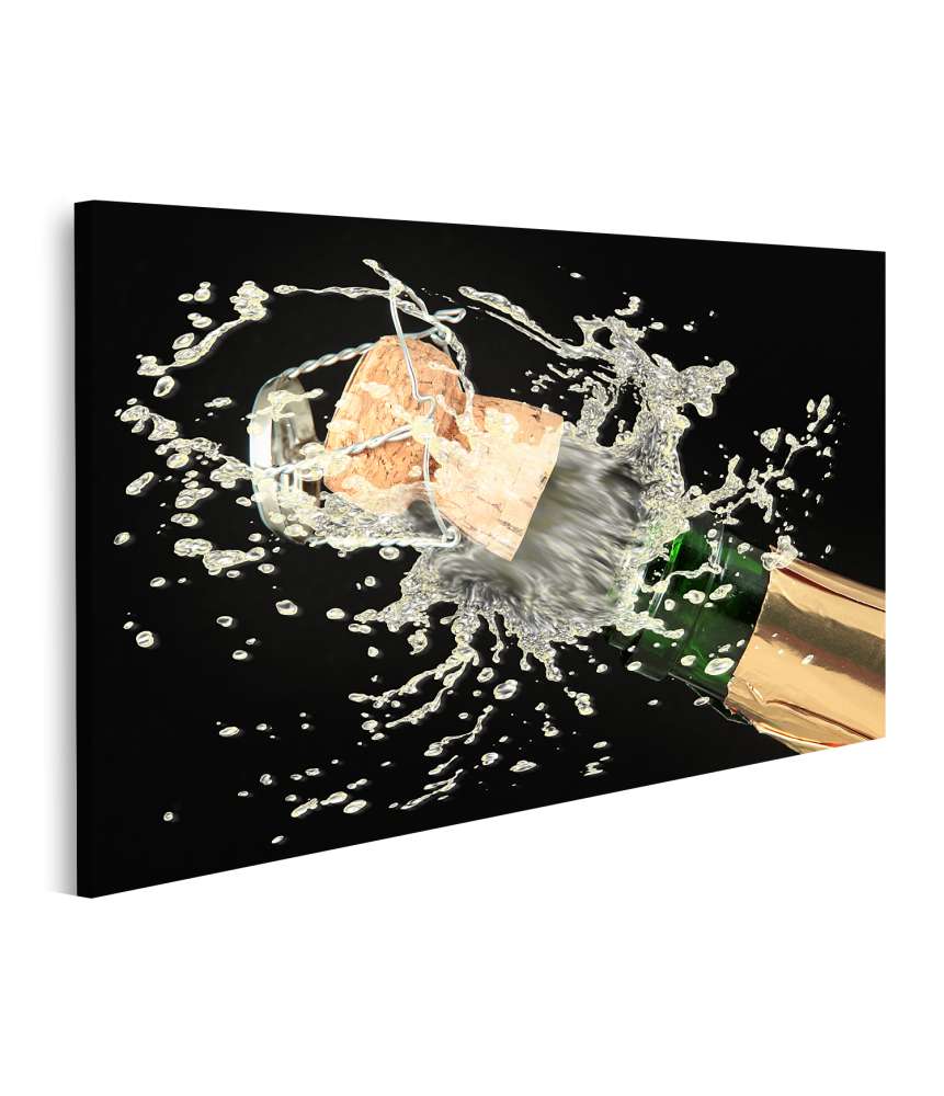 Islandburner Bild auf Leinwand Elegante Champagnerflasche vor dramatischem schwarzem Hintergrund