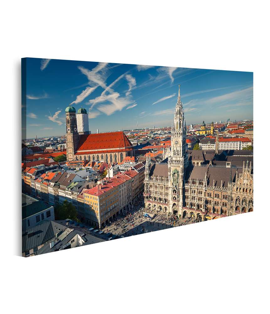 Islandburner Bild auf Leinwand Luftbild: Münchens Marienplatz, Neues Rathaus und Frauenkirche