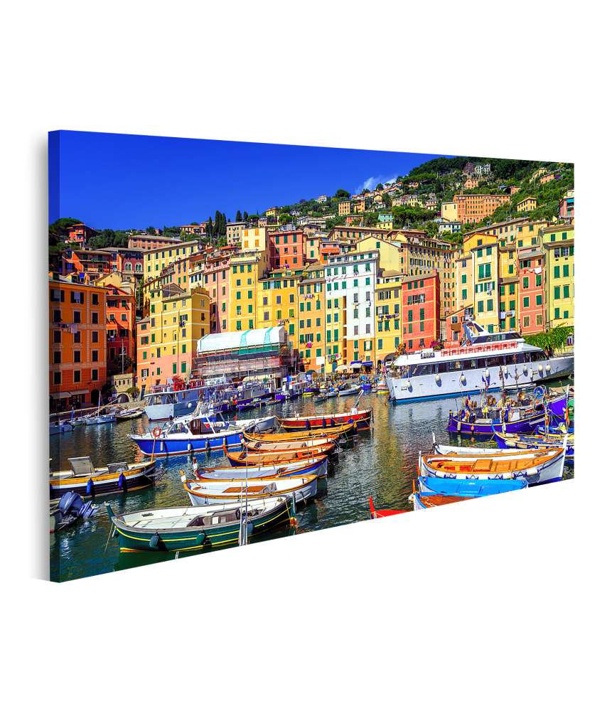 Islandburner Bild auf Leinwand Farbenfrohes Wandbild der malerischen Altstadt Camogli, Genua, Ligurien, Italien