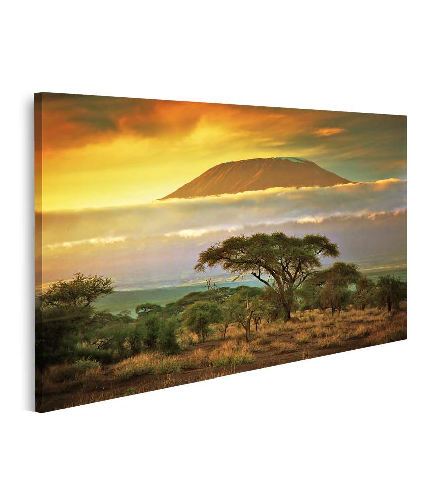 Islandburner Bild auf Leinwand Sonnenuntergang am Kilimanjaro in der Amboseli Savanne, Kenia, Afrika