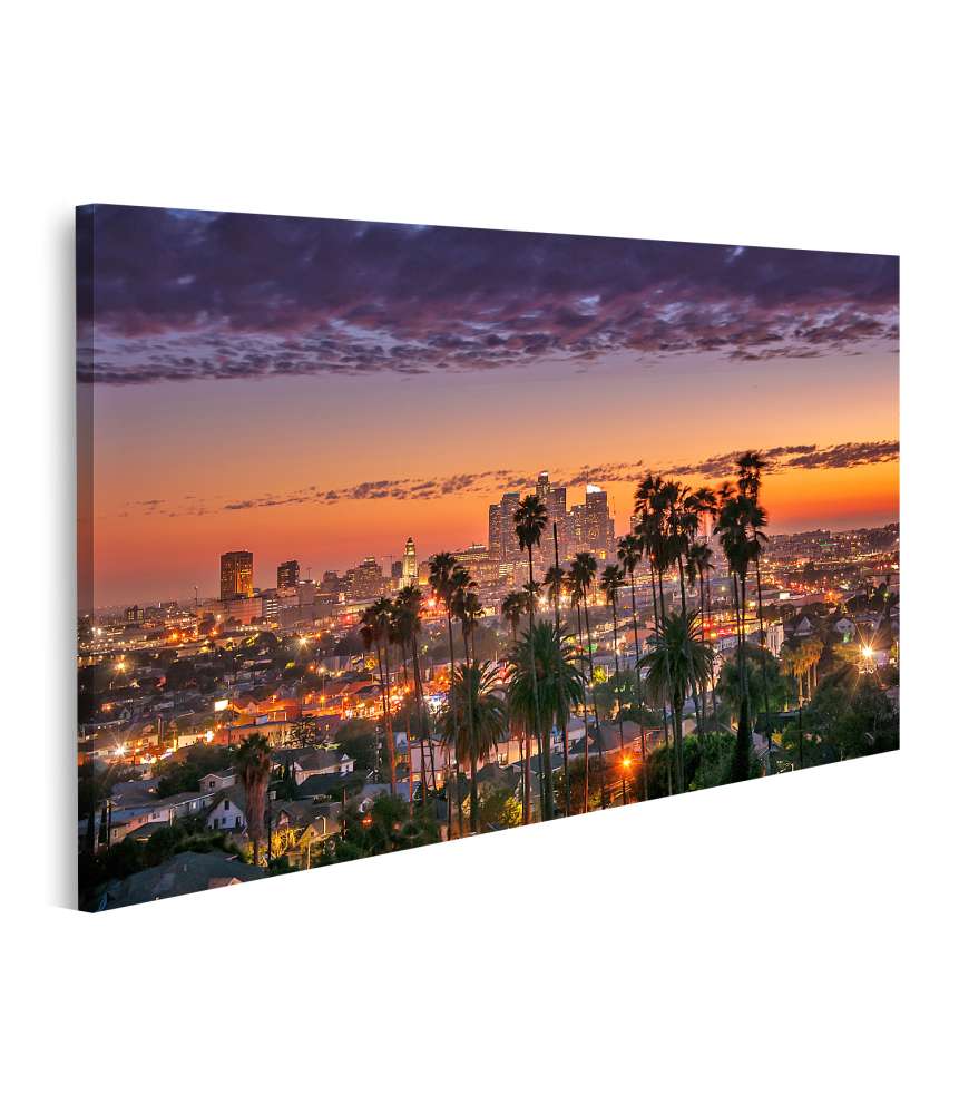 Islandburner Bild auf Leinwand Atemberaubender Sonnenuntergang über Palmen in Los Angeles, Kalifornien