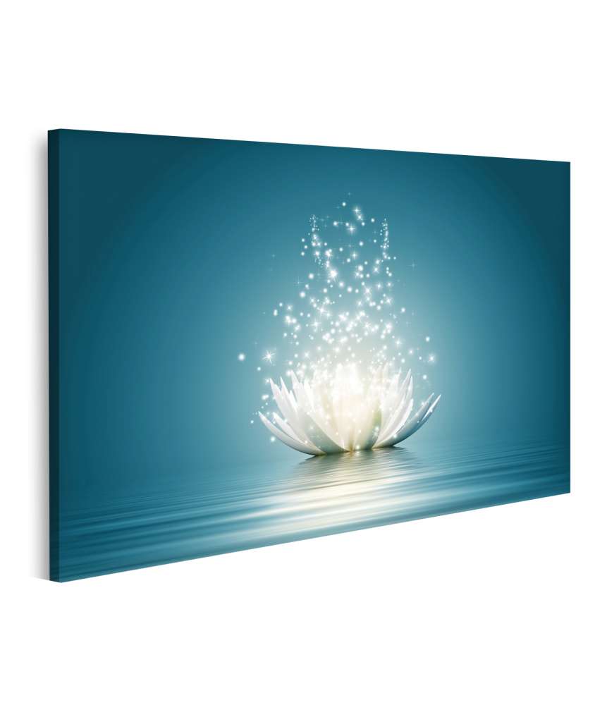 Islandburner Bild auf Leinwand Glitzernde Lotusblume vor einem leuchtend blauen Hintergrund