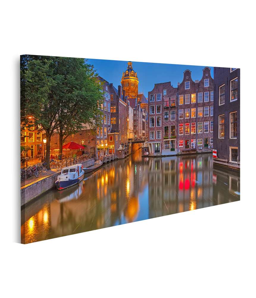 Islandburner Bild auf Leinwand Beleuchtetes Amsterdam bei Nacht als Wandbild