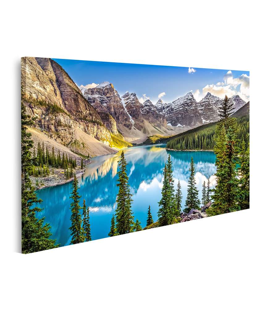 Islandburner Bild auf Leinwand Betrachtung des Morain Lake Sonnenuntergangs in Alberta's Berglandschaft