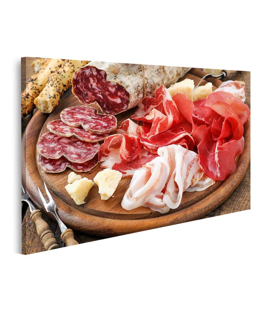 Islandburner Bild auf Leinwand Italienische Wurstplatte: Prosciutto, Schinken, Bresaola, Pancetta, Salami