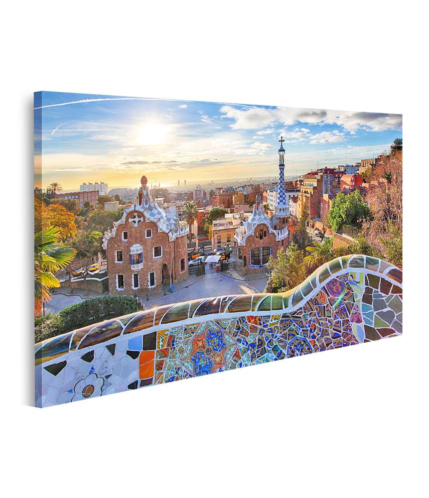 Islandburner Bild auf Leinwand Sonniges Wandbild des Park Guell in Barcelona, Spanien