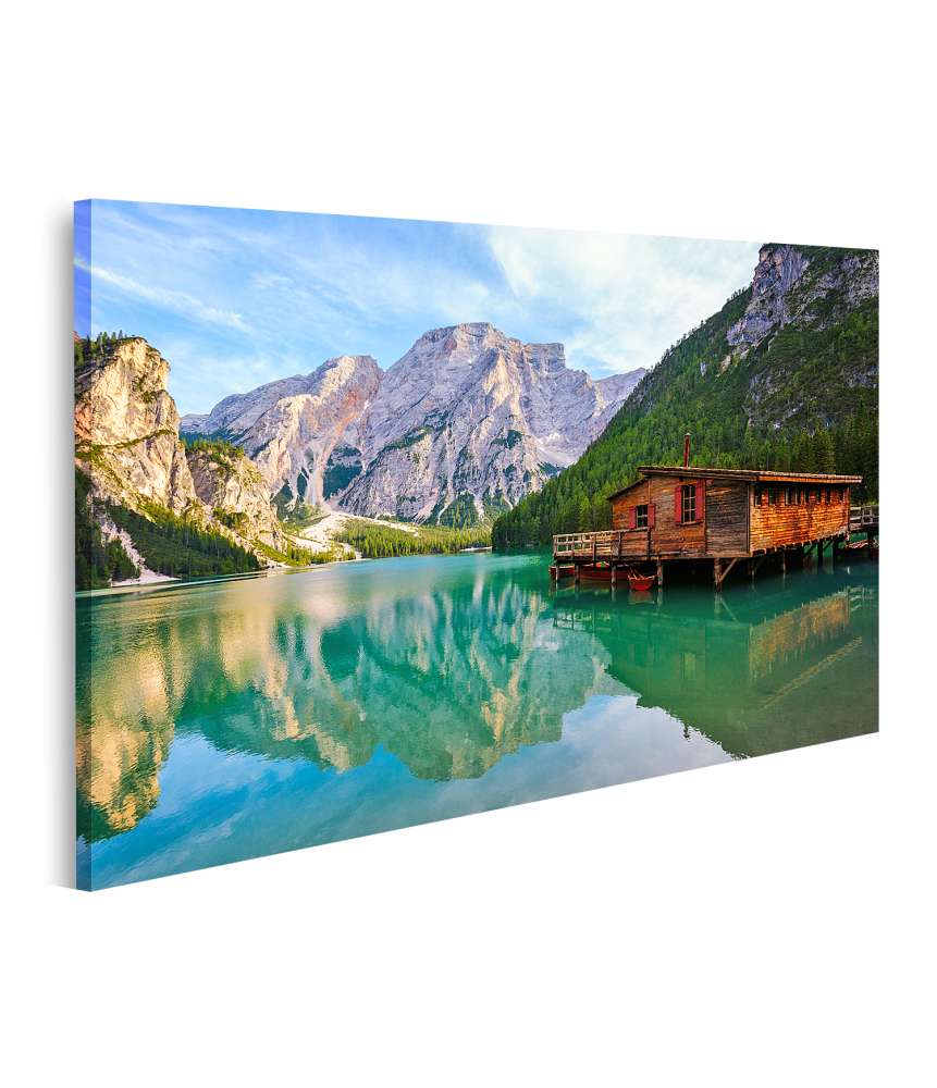 Islandburner Bild auf Leinwand Wandbild von Prager Wildsee in den Dolomiten, Südtirol, Italien